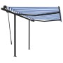 Tenda da Sole Retrattile Manuale con Pali 3,5x2,5m Blu e Bianca