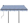 Tenda da Sole Retrattile Manuale con Pali 3,5x2,5m Blu e Bianca