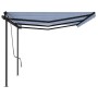 Tenda da Sole Retrattile Manuale con Pali 6x3 m Blu e Bianco