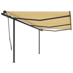 Tenda da Sole Retrattile Manuale con Pali 6x3,5 m Gialla Bianca