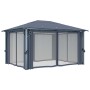 Gazebo con Tende e Luci LED 400x300 cm Antracite in Alluminio
