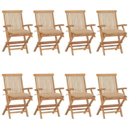 Sedie da Giardino con Cuscini Beige 8pz Legno Massello di Teak