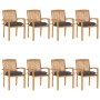 Sedie da Giardino Impilabili 8 pz con Cuscini Massello di Teak