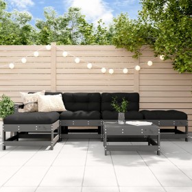 Set Divani da Giardino 6pz con Cuscini in Legno Massello Grigio