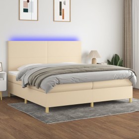 Letto a Molle Materasso e LED bianco 200x200cm in Tessuto