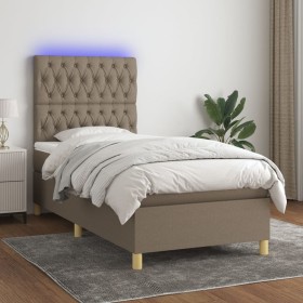 Letto a Molle con Materasso e LED Tortora 100x200cm in Tessuto