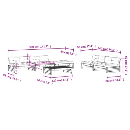 Set Divani da Giardino 6 pz con Cuscini in Legno Massello Miele