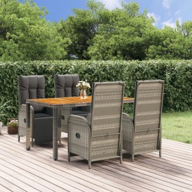 Set da Pranzo da Giardino 5 pz con Cuscini in Polyrattan Grigio