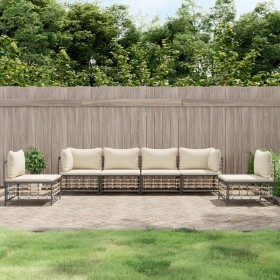 Set Divani da Giardino 6 pz con Cuscini Antracite in Polyrattan