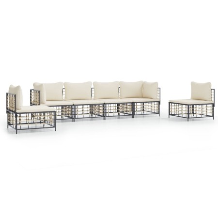 Set Divani da Giardino 6 pz con Cuscini Antracite in Polyrattan