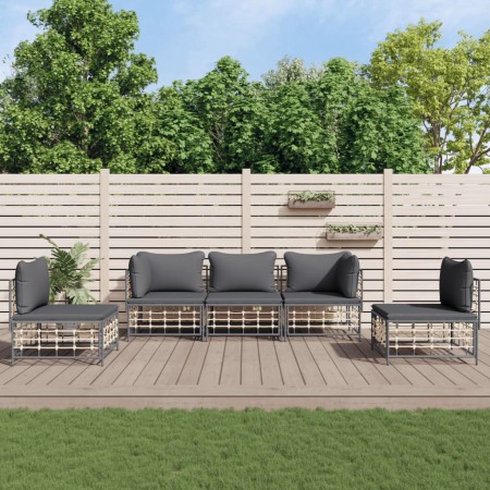 Set Divani da Giardino 5 pz con Cuscini Antracite in Polyrattan