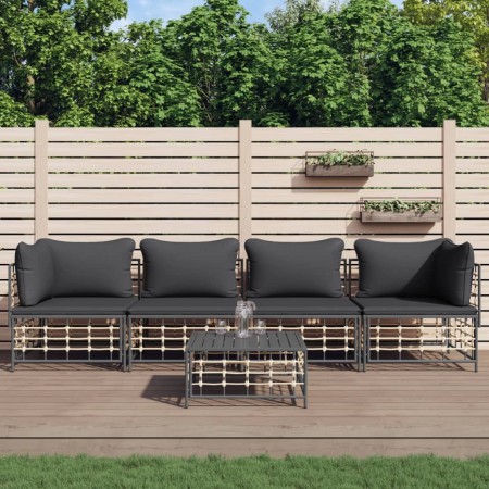 Set Divani da Giardino 5 pz con Cuscini Antracite in Polyrattan