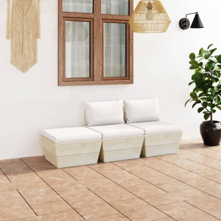 Set Divani da Giardino su Pallet 3 pz con Cuscini Legno Abete