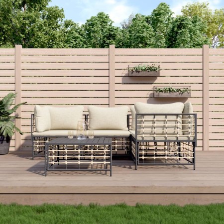 Set Divani da Giardino 5 pz con Cuscini Antracite in Polyrattan