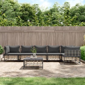 Set Divani da Giardino 7 pz con Cuscini Antracite in Polyrattan