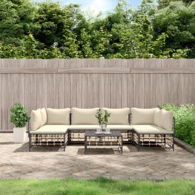 Set Divani da Giardino 7 pz con Cuscini Antracite in Polyrattan