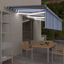 Tenda Sole Retrattile Manuale con LED 4x3m Blu e Bianc6