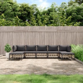 Set Divani da Giardino 7 pz con Cuscini Antracite in Polyrattan