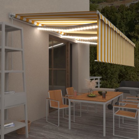 Tenda Sole Retrattile Manuale Parasole e LED 6x3m Gialla Bianca