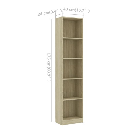 Libreria 5 Ripiani Rovere Sonoma 40x24x175 cm Legno Multistrato