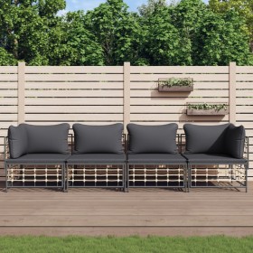 Set Divani da Giardino 4 pz con Cuscini Antracite in Polyrattan