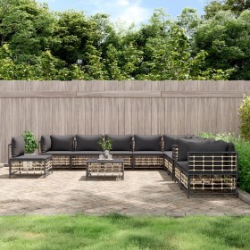 Set Divani da Giardino 11pz con Cuscini in Polyrattan Antracite