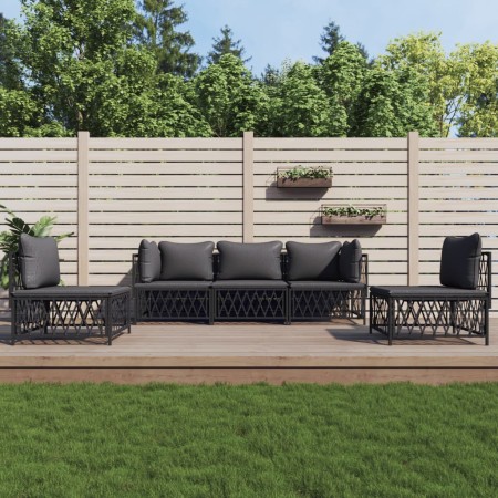 Set Salotto da Giardino 5 pz con Cuscini in Acciaio Antracite