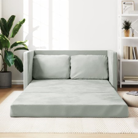 Divano Letto da Terra 2 in 1 Grigio Chiaro 122x204x55cm Velluto