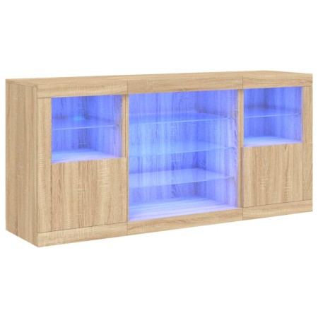 Credenza con Luci LED Rovere Sonoma 142,5x37x67 cm