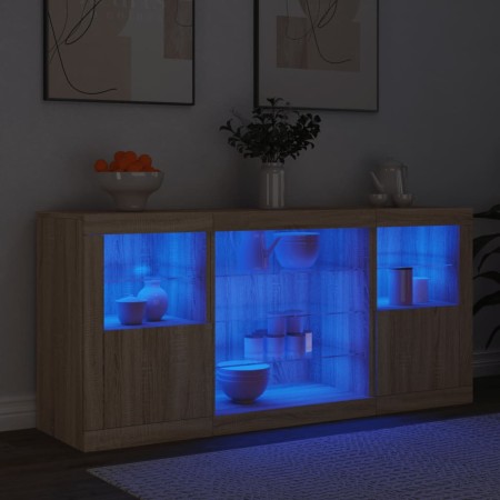 Credenza con Luci LED Rovere Sonoma 142,5x37x67 cm