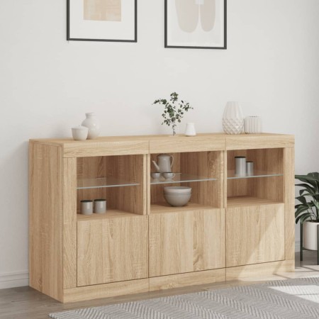 Credenza con Luci LED Rovere Sonoma 123x37x67 cm