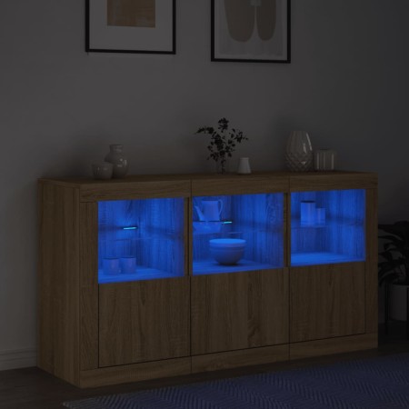 Credenza con Luci LED Rovere Sonoma 123x37x67 cm