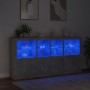 Credenza con Luci LED Grigio Cemento 202x37x100 cm