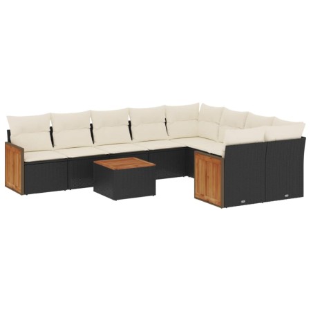 Set Divani da Giardino 10pz con Cuscini in Polyrattan Nero