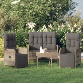 Set da Pranzo da Giardino 3 pz con Cuscini in Polyrattan Grigio