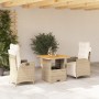 Set da Pranzo da Giardino 3 pz con Cuscini Beige in Polyrattan