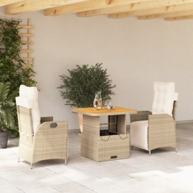 Set da Pranzo da Giardino 3 pz con Cuscini Beige in Polyrattan