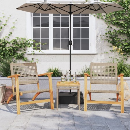 Set da Bistrot 3 pz Beige in Polyrattan e Legno Massello Acacia