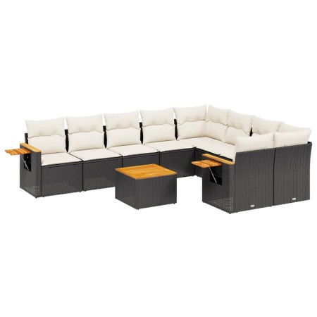 Set Divani da Giardino 10pz con Cuscini in Polyrattan Nero