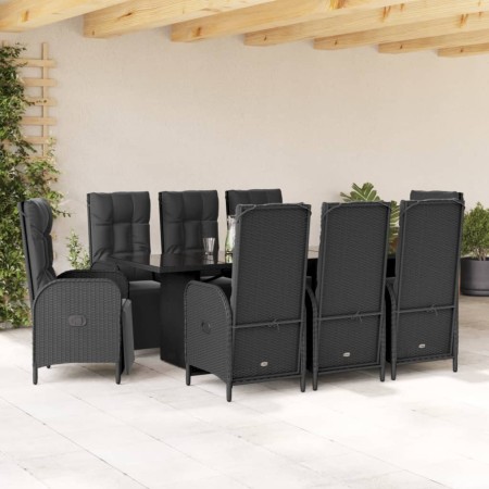 Set da Pranzo da Giardino 9 pz con Cuscini Nero in Polyrattan