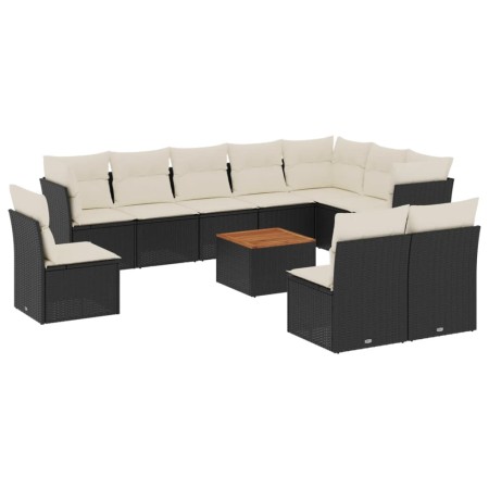 Set Divani da Giardino 11 pz con Cuscini in Polyrattan Nero