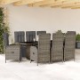 Set da Pranzo da Giardino 9 pz con Cuscini in Polyrattan Grigio