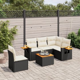 Set Divano da Giardino 6 pz con Cuscini Nero in Polyrattan