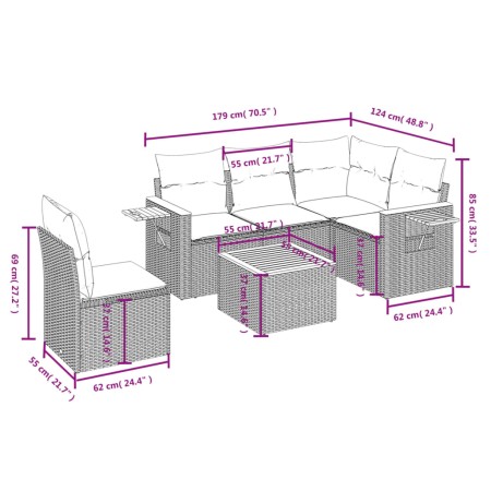 Set Divano da Giardino 6 pz con Cuscini Nero in Polyrattan