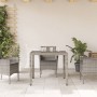 Tavolo da Giardino Piano in Vetro Grigio 90x90x75 cm Polyrattan