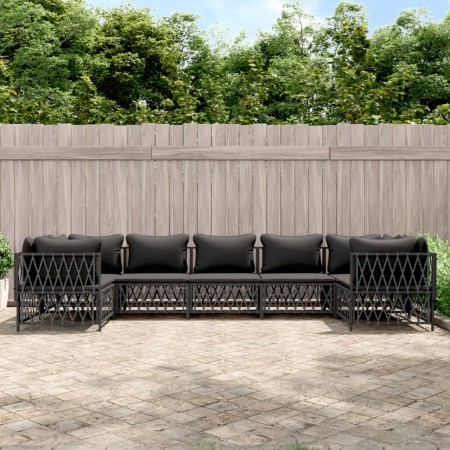 Set Divani da Giardino 7 pz con Cuscini Antracite in Acciaio