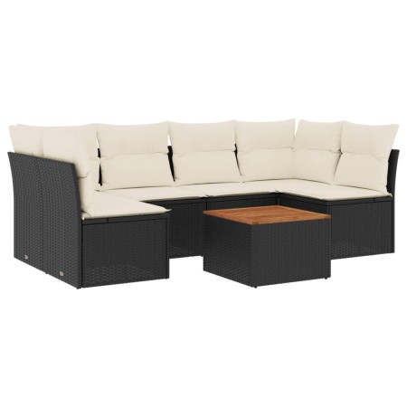 Set Divani da Giardino con Cuscini 7pz Nero Polyrattan