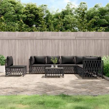 Set Salotto da Giardino 8 pz con Cuscini Antracite in Acciaio