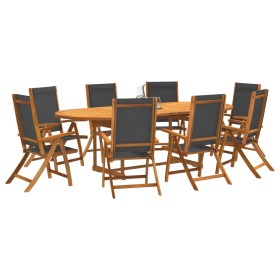 Set Pranzo da Giardino 9pz Legno Massello di Acacia e Textilene