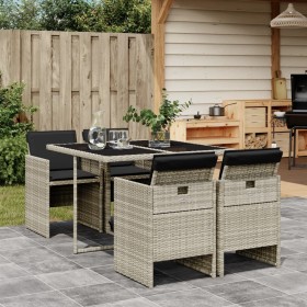 Set Pranzo da Giardino 5pz con Cuscini Grigio Chiaro Polyrattan